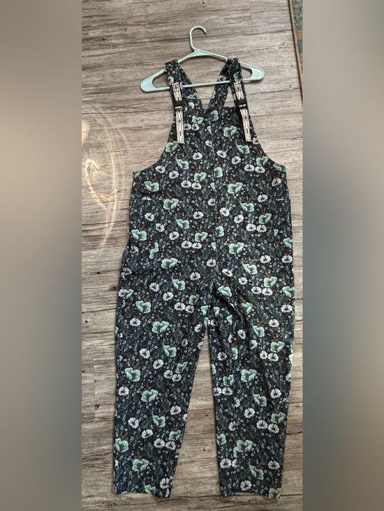 Kavu Pants - Kavu Black Floral Jumpsuit with White and Green Floral Print